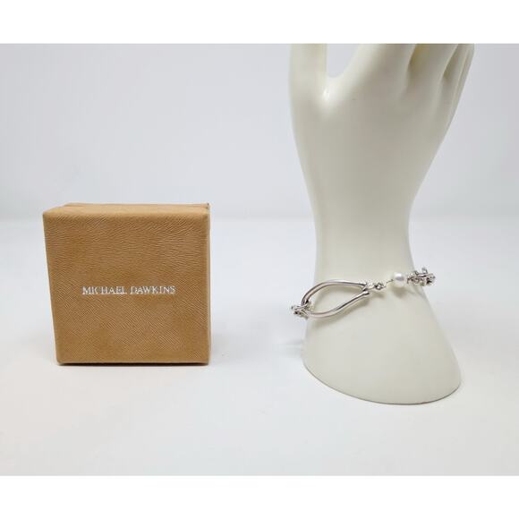Michael Dawkins 925 Sterling Silver Toggle Pearl Bracelet - Picture 1 of 9